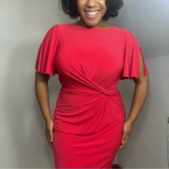 Ralph Lauren coral red bodycon midi dress short sleeve business casual everyday - Picture 8 of 16